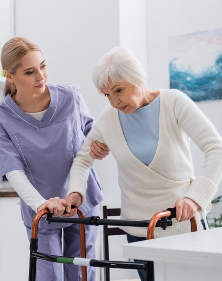 Compassionate caregiver assisting seniors with daily activities through in-home companion services.